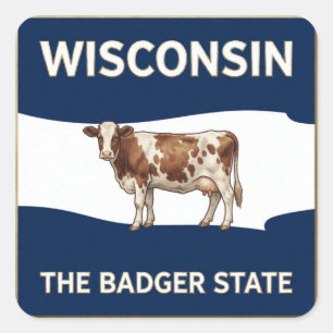 Pegatina Cuadrada Símbolos de Wisconsin Badger y Orgullo Estatal ✦