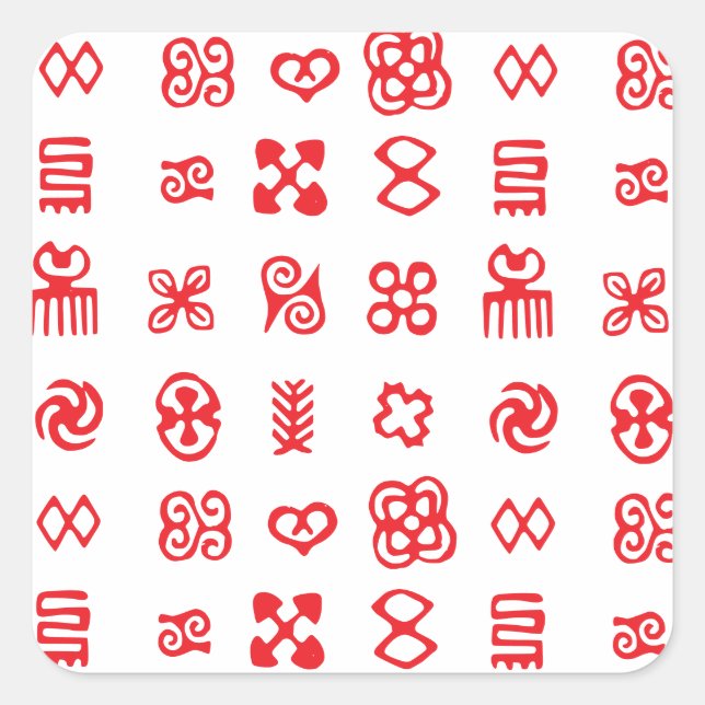 Pegatina Cuadrada Símbolos rojos de Adinkra africanos (Anverso)