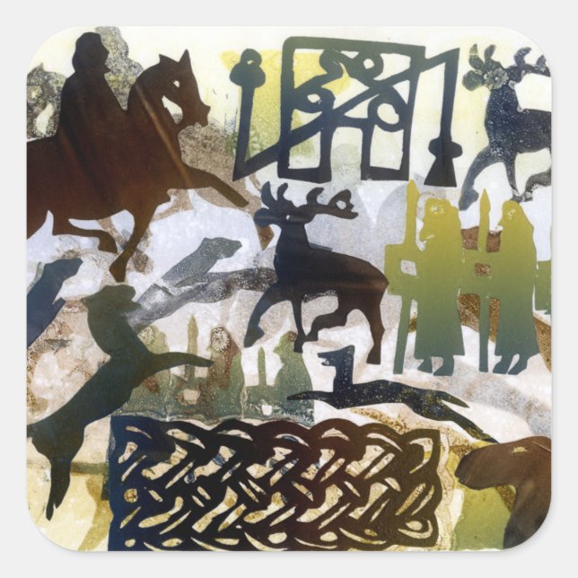 Pegatina Cuadrada Símbolos y cordón pictos (Anverso)