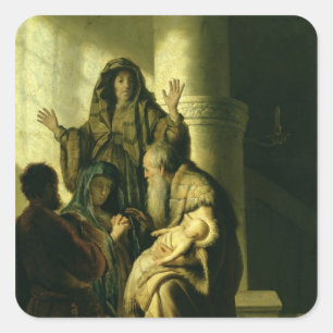 Pegatina Cuadrada Simeon y Hannah en el templo, c.1627