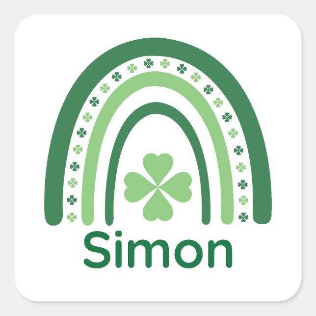 Pegatina Cuadrada Simon Name Clover Boho Rainbow (Anverso)