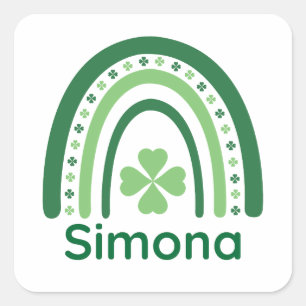 Pegatina Cuadrada Simona Name Clover Boho Rainbow