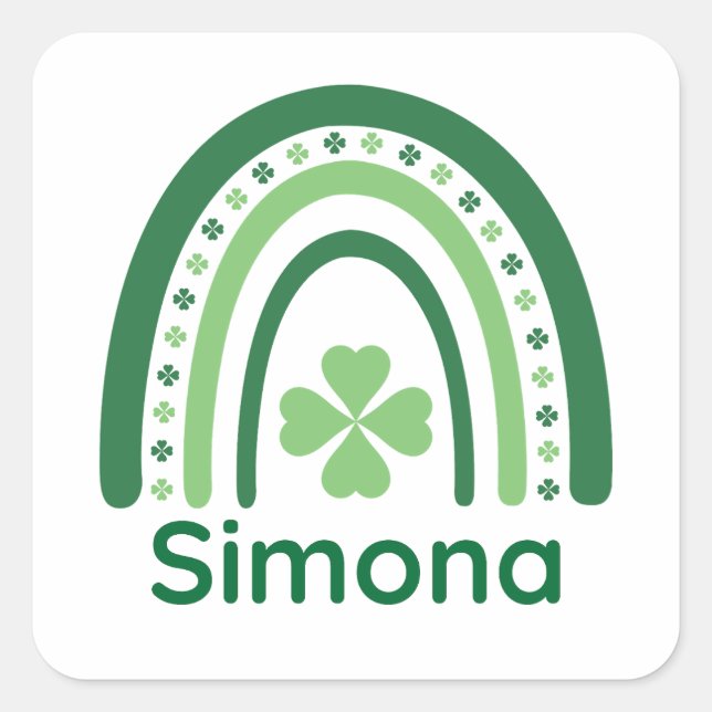 Pegatina Cuadrada Simona Name Clover Boho Rainbow (Anverso)