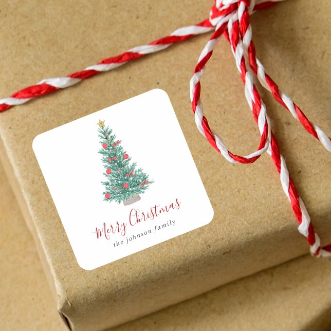 Pegatina Cuadrada Simple acuarela Festividad del árbol de Navidad (Subido por el creador)