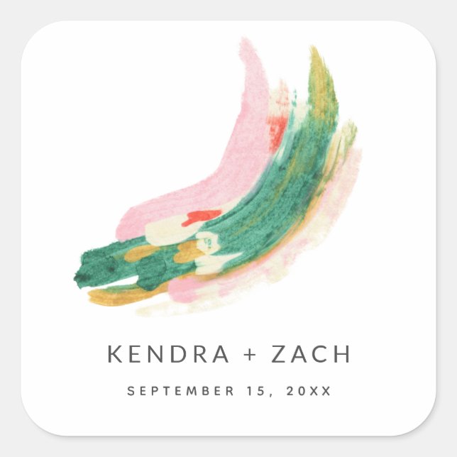 Pegatina Cuadrada Simple Art Moderno Paint Stroke Wedding Favor (Anverso)