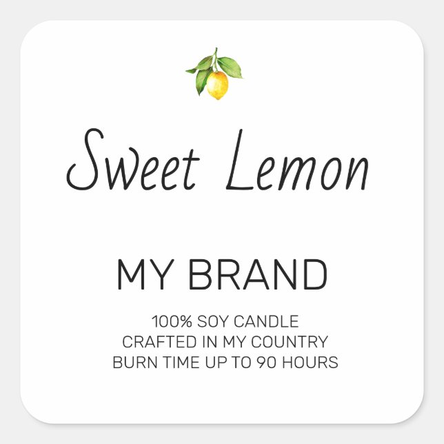 Pegatina Cuadrada Simple Black and White Candle Product Label (Anverso)