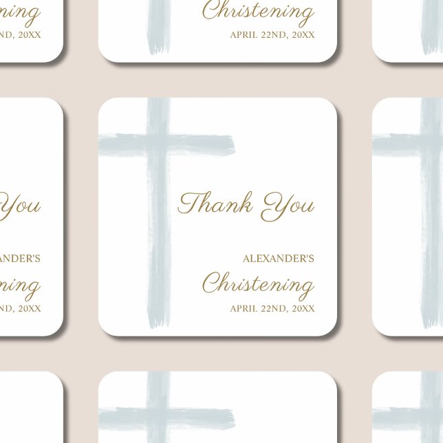 Pegatina Cuadrada Simple Blue Cross Thank You Christening Baptism (Subido por el creador)