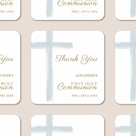 Pegatina Cuadrada Simple Blue Cross Thank You First Holy Communion