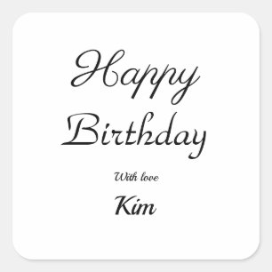 Pegatina Cuadrada simple caligrafía mínima feliz cumpleaños personal