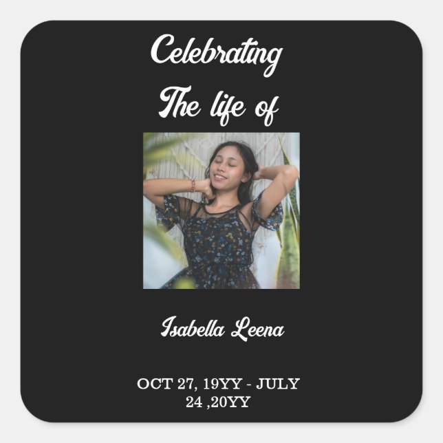 Pegatina Cuadrada Simple Celebration of Life Funeral Memorial Photo (Anverso)