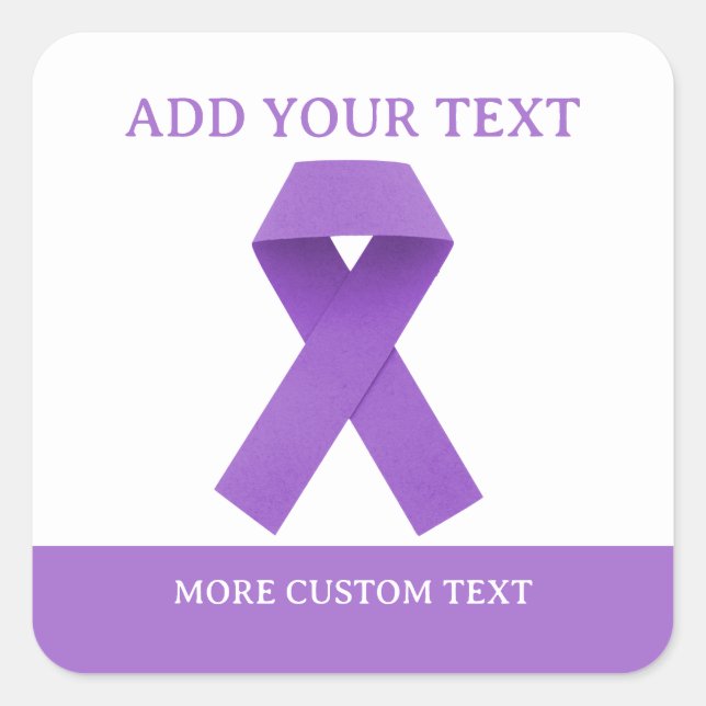 Pegatina Cuadrada Simple cinta de conciencia morada personalizada  (Anverso)