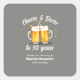 Pegatina Cuadrada Simple Clinging Glasses Cheers Beers to 50 Years