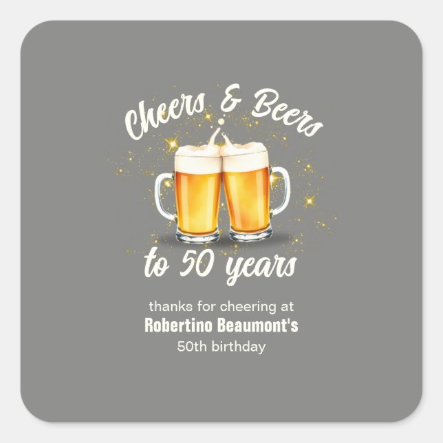 Pegatina Cuadrada Simple Clinging Glasses Cheers Beers to 50 Years (Anverso)