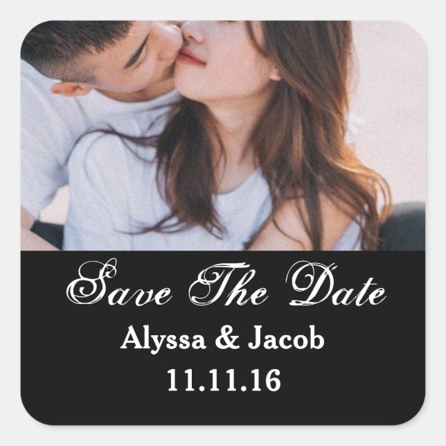 Pegatina Cuadrada Simple Couples Photo Save the Date Wedding Square  (Anverso)