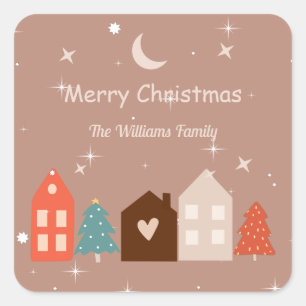 Pegatina Cuadrada Simple Earth Tone Merry Christmas