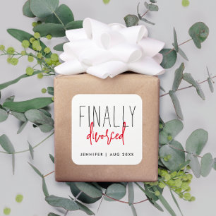 Pegatina Cuadrada Simple Finalmente Divorciado Divertido Blanco Negr