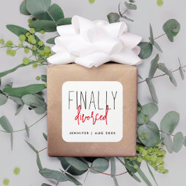 Pegatina Cuadrada Simple Finalmente Divorciado Divertido Blanco y Ne