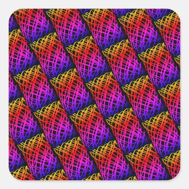 Pegatina Cuadrada Simple Garabato | Media Caída | Fondo Negro | (Anverso)