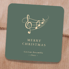 Pegatina Cuadrada Simple Gold Music Notes Christmas Green