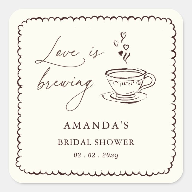 Pegatina Cuadrada Simple Love is Brewing Coffee Bridal Shower  (Anverso)