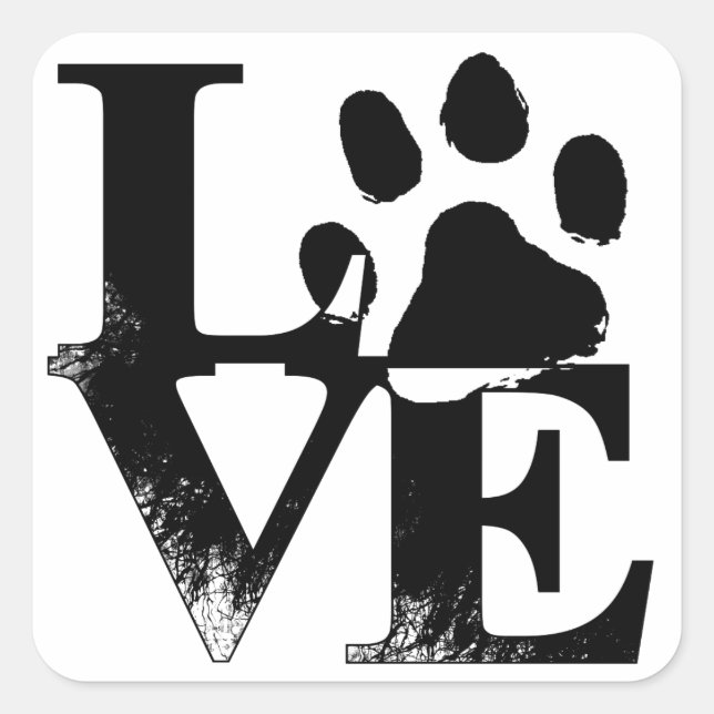 Pegatina Cuadrada Simple Mascota Love Paw (Anverso)