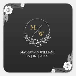 Pegatina Cuadrada Simple matrimonio elegante en blanco y negro