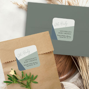 Pegatina Cuadrada Simple Modern Oh Baby Script Verde Menta Tricolor