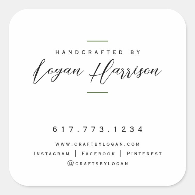 Pegatina Cuadrada Simple Personalizado Hecho a Mano (Anverso)