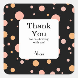 Pegatina Cuadrada Simple Rosa Y Peach Polka Dot Black Gracias
