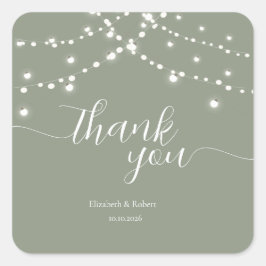 Pegatina Cuadrada Simple String Lights Sage Green  Wedding