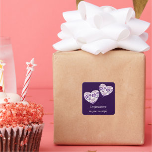 Pegatina Cuadrada Simple Two Hearts Felicitaciones por tu boda