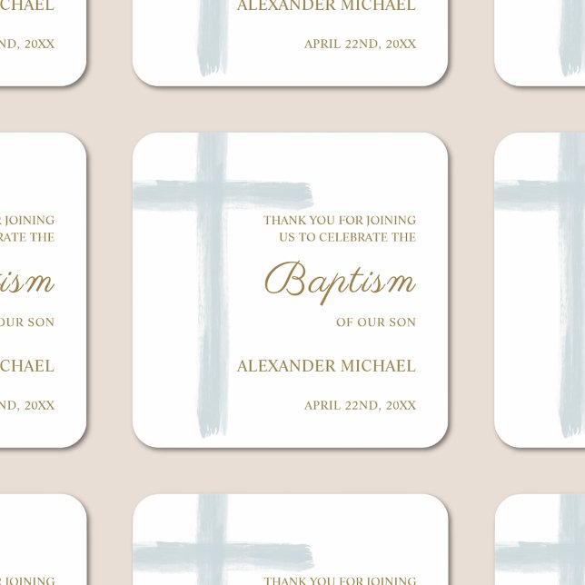 Pegatina Cuadrada Simple  Watercolor Blue Cross Baptism Thank You (Subido por el creador)
