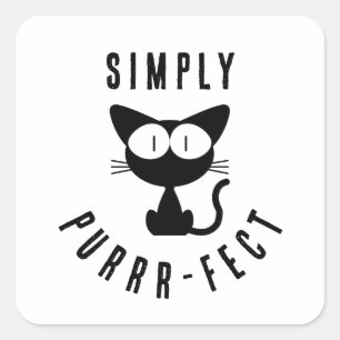 Pegatina Cuadrada Simplemente Purr-fecto cita divertida Gato Negro