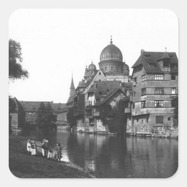 Pegatina Cuadrada Sinagoga en Nuremberg, c.1910 (Anverso)