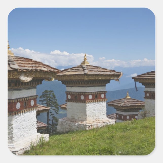 Pegatina Cuadrada Sindokha Dzong, paso de Dochu La 2 (Anverso)