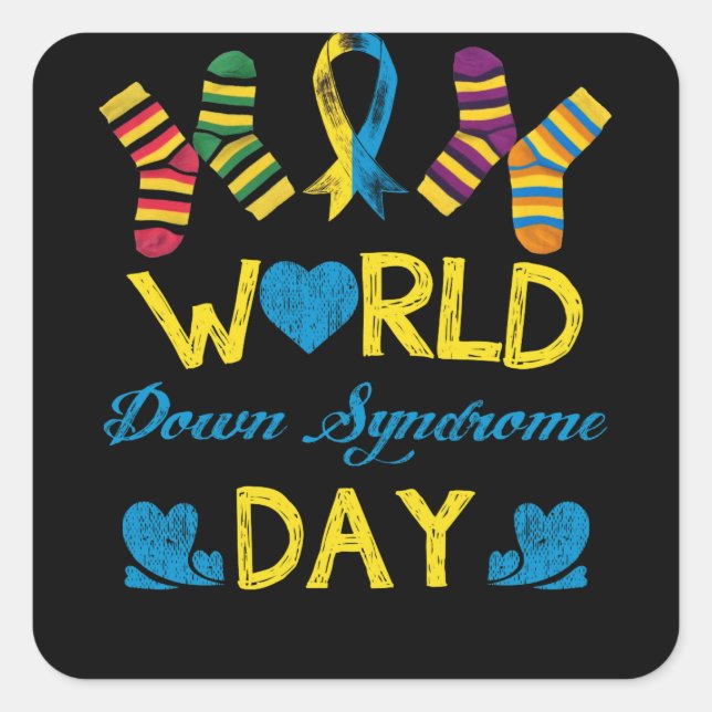 Pegatina Cuadrada Síndrome de Down World Day Awareness Socks (Anverso)
