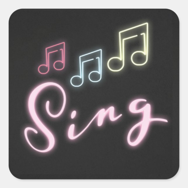Pegatina Cuadrada Sing Neon Music Notes (Anverso)