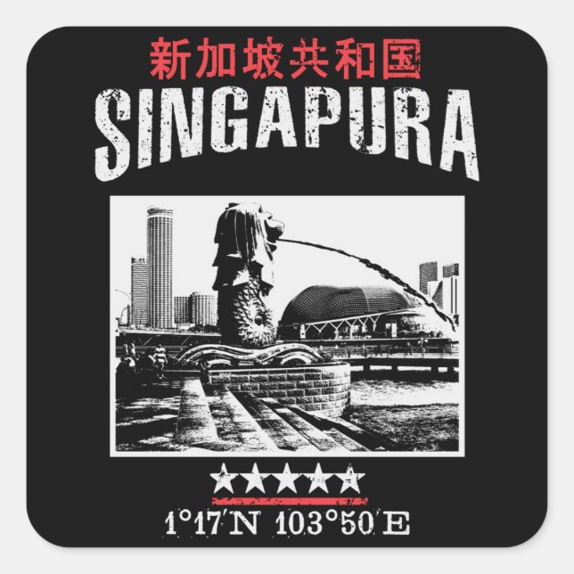 Pegatina Cuadrada Singapur (Anverso)
