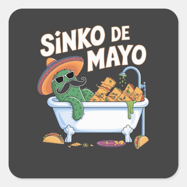 Pegatina Cuadrada Sinko de Mayo Cinco De Mayo Cactus Funny (Anverso)