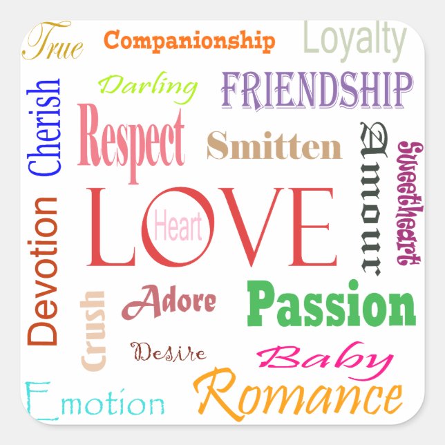 Pegatina Cuadrada Sinónimos de amor de Shirley Taylor (Anverso)