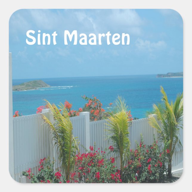 Pegatina Cuadrada Sint Maarten - Cuartla del paisaje marino azul del (Anverso)