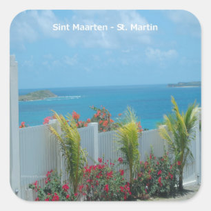 Pegatina Cuadrada Sint Maarten - paisaje marino del azul de océano