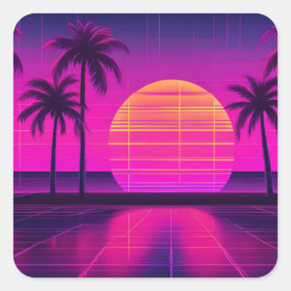 Pegatina Cuadrada Sinthwave retro