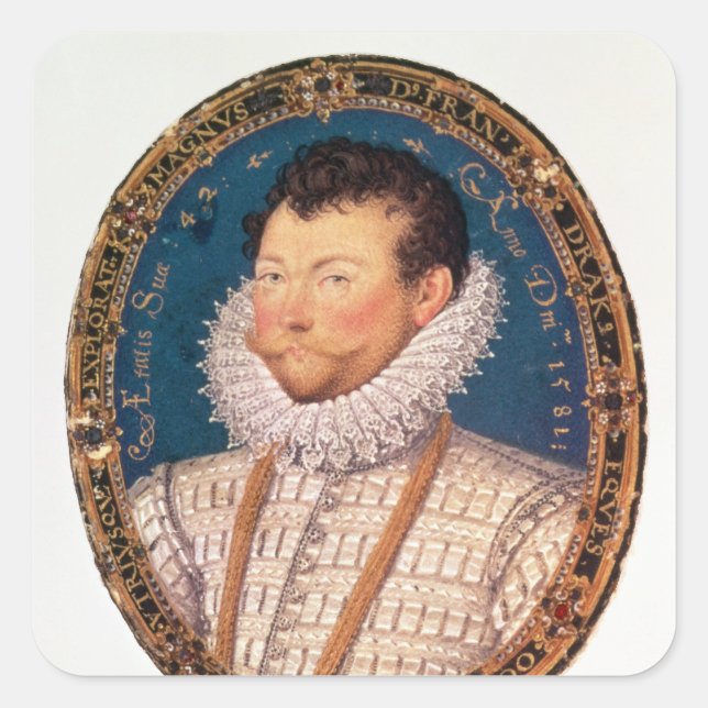 Pegatina Cuadrada Sir Francis Drake, 1581 (Anverso)