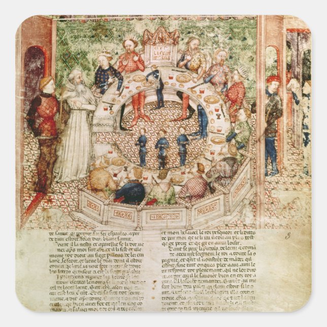 Pegatina Cuadrada Sir Galahad es bienvenido a la Mesa Redonda (Anverso)