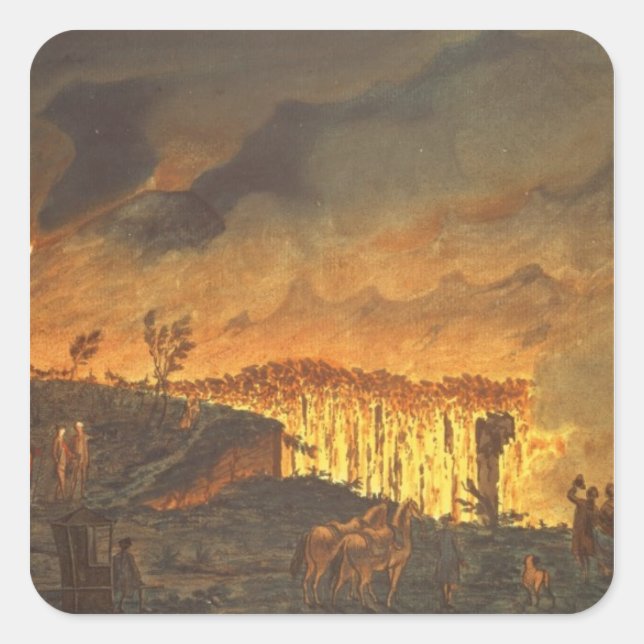 Pegatina Cuadrada Sir William Hamilton mostrando a Fernando IV (Anverso)