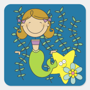 Pegatina Cuadrada Sirena cabelluda de Brown