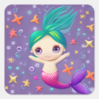 Pegatina Cuadrada Sirena de bebé súper linda