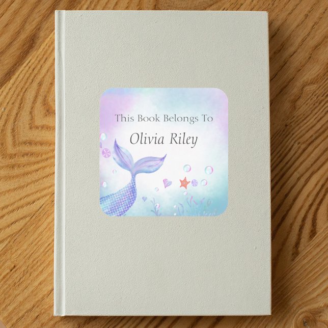 Pegatina Cuadrada Sirena De Cuadros De Agua Para Este Libro Pertenec (This will make a splash with your little girl!)