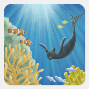 Pegatina Cuadrada Sirena de gato